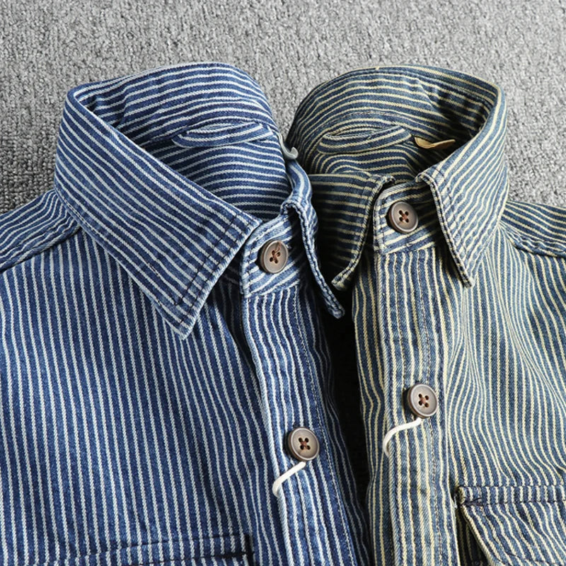 Chemise en Jean Vintage Homme Denim Rayé Casual