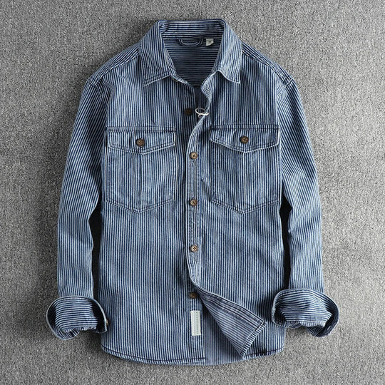 Chemise en Jean Vintage Homme Denim Rayé Casual