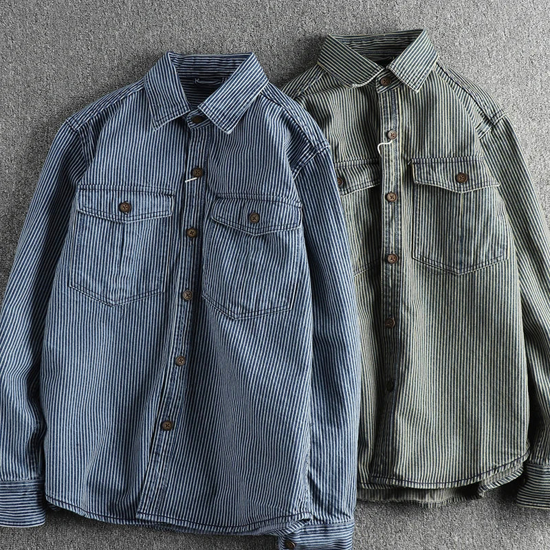 Chemise en Jean Vintage Homme Denim Rayé Casual