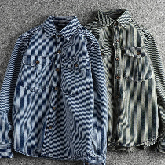 Chemise en Jean Vintage Homme Denim Rayé Casual