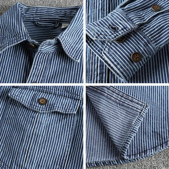 Chemise en Jean Vintage Homme Denim Rayé Casual