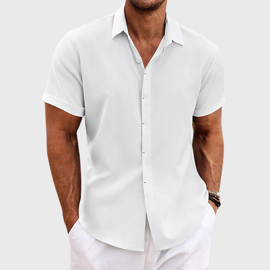 Chemise en Lin Légère Homme Manches Courtes Été Casual