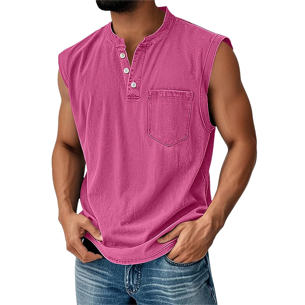 Débardeur Henley Délavé Homme Coton Sans Manches