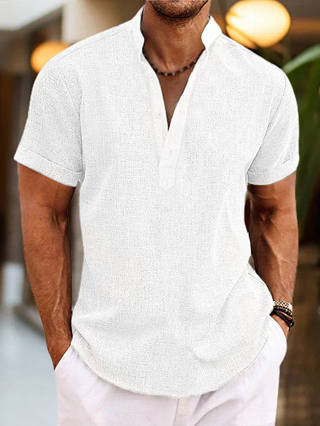 Henley Manches Courtes Homme Été Boutonné Casual