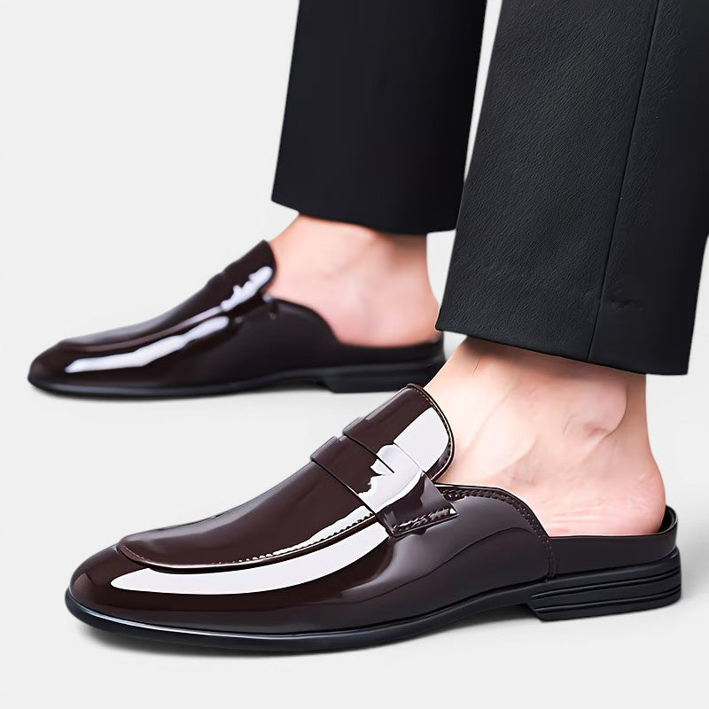 Mules en Cuir Verni Brillant Homme Élégantes Sandales