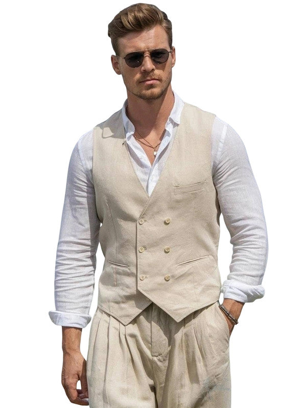 Gilet de Costume en Lin Homme Slim Mariage Business