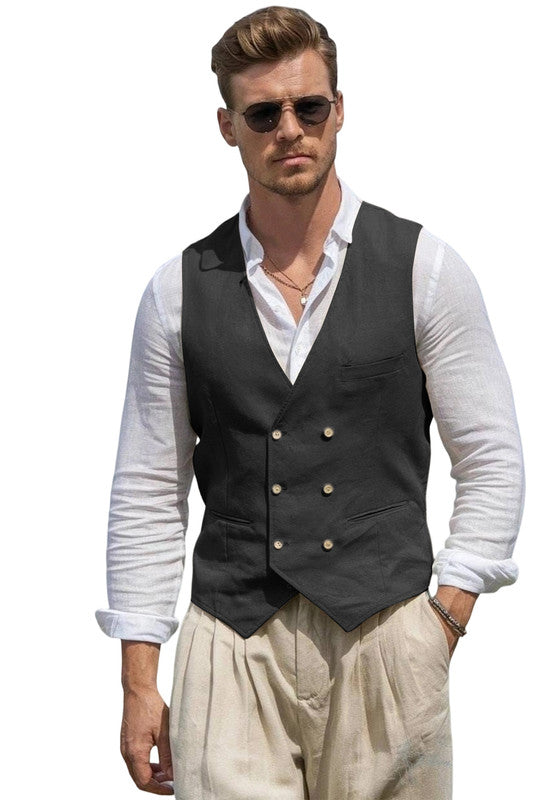 Gilet de Costume en Lin Homme Slim Mariage Business