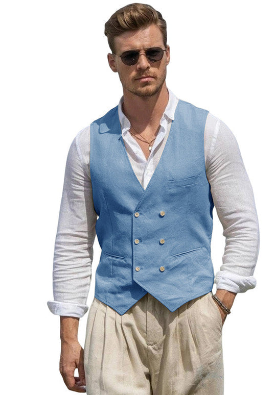 Gilet de Costume en Lin Homme Slim Mariage Business