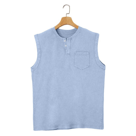 Débardeur Henley Délavé Homme Coton Sans Manches