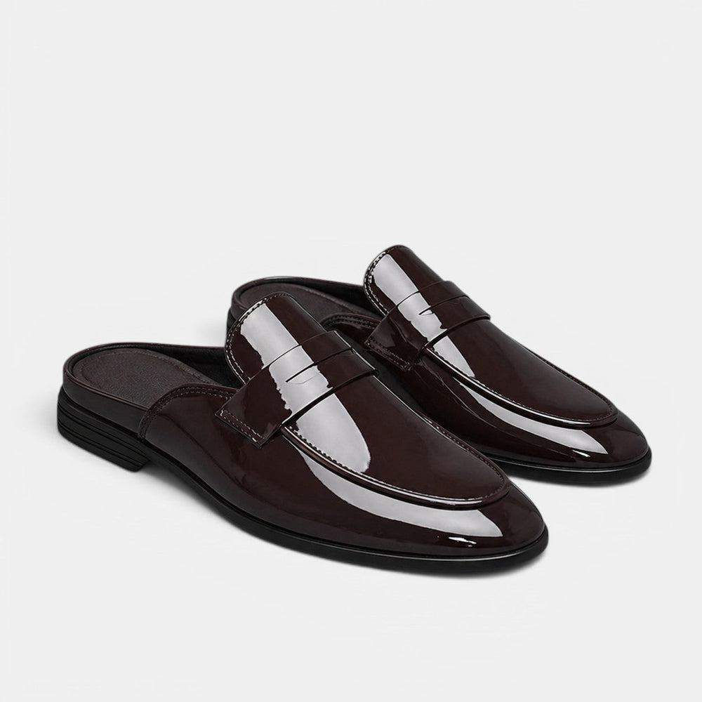 Mules en Cuir Verni Brillant Homme Élégantes Sandales