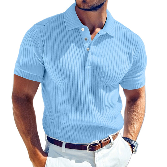 Polo en Maille Côtelée Homme Manches Courtes Casual