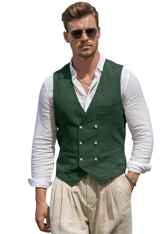 Gilet de Costume en Lin Homme Slim Mariage Business
