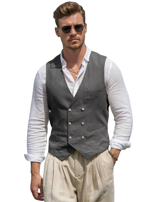 Gilet de Costume en Lin Homme Slim Mariage Business