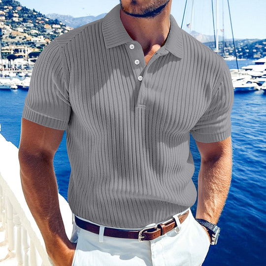 Polo en Maille Côtelée Homme Manches Courtes Casual