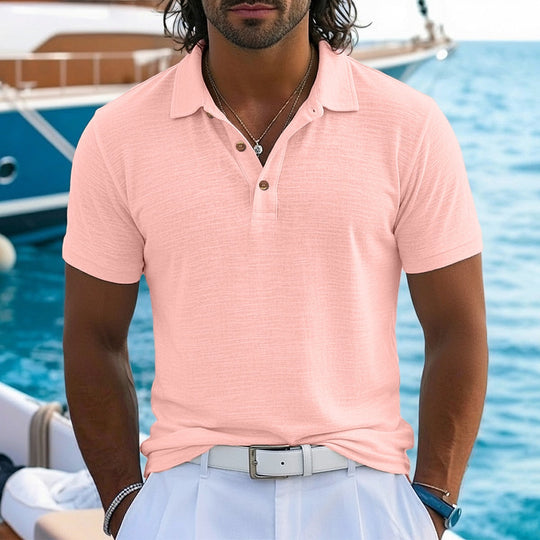 Polo en Lin Texturé Homme Été Coton Manches Courtes