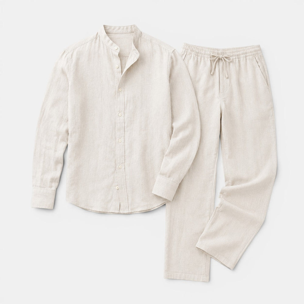 Ensemble en Lin Décontracté Homme Été Chemise Short