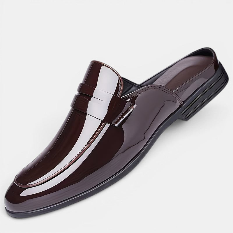 Mules en Cuir Verni Brillant Homme Élégantes Sandales