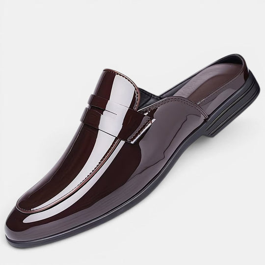 Mules en Cuir Verni Brillant Homme Élégantes Sandales