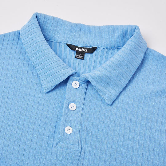 Polo en Maille Côtelée Homme Manches Courtes Casual