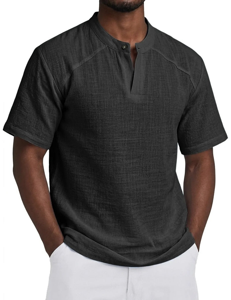 Chemise Popover en Lin Homme Été Coton Légère