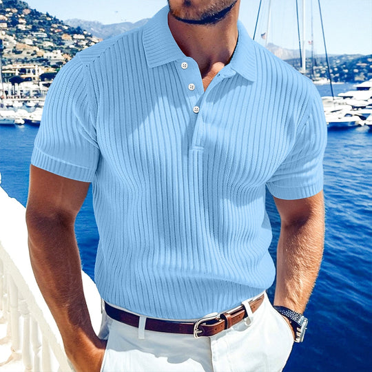 Polo en Maille Côtelée Homme Manches Courtes Casual