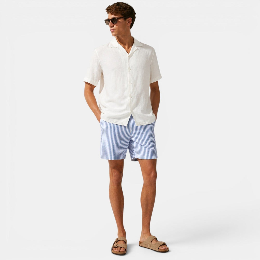 Short en Lin Rayé Homme Été Plage Bermuda Décontracté