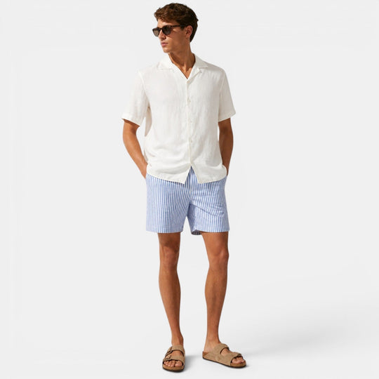 Short en Lin Rayé Homme Été Plage Bermuda Décontracté