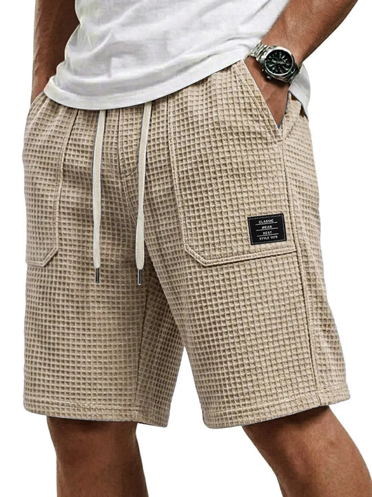 Short en Maille Gaufrée Homme Été Plage Poches