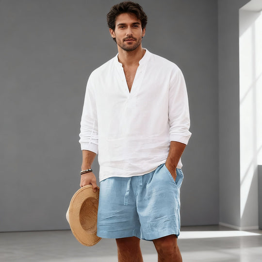 Short en Coton et Lin Homme Été Court Plage Vacances