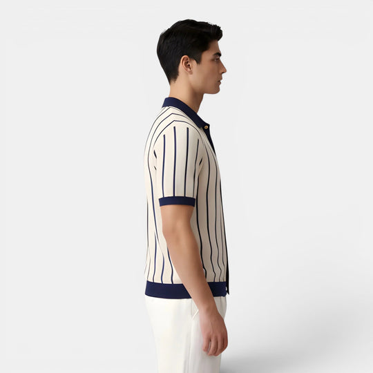 Chemise en Maille Rayée Homme Été Polo Tricot