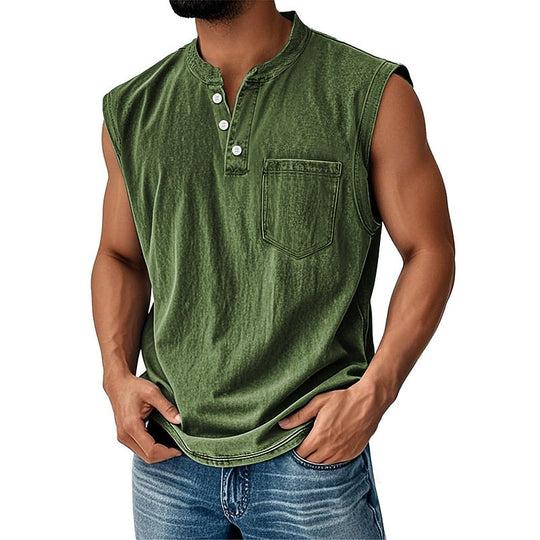 Débardeur Henley Délavé Homme Coton Sans Manches
