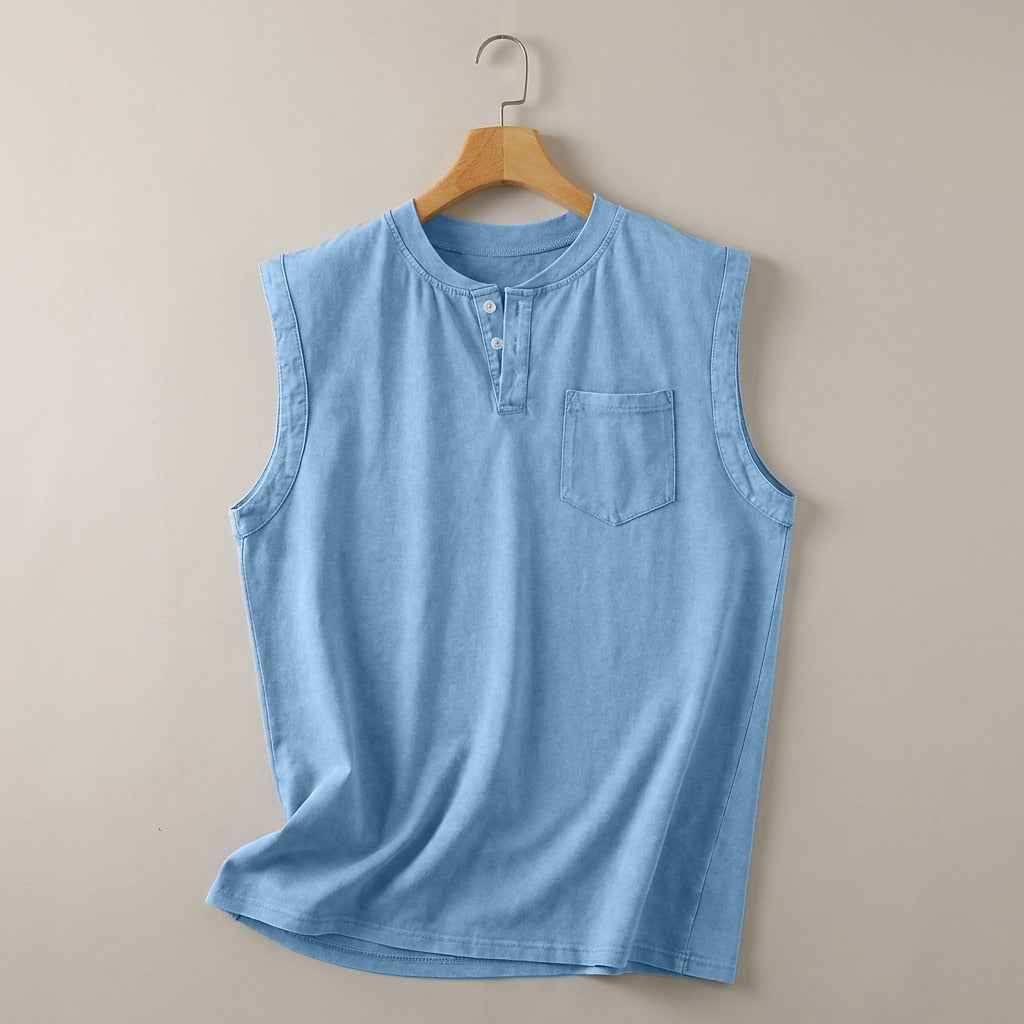 Débardeur Henley Délavé Homme Coton Sans Manches
