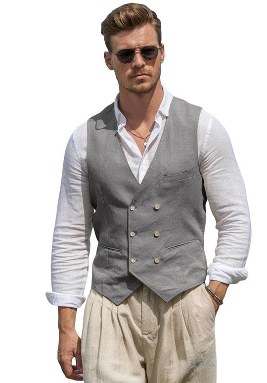 Gilet de Costume en Lin Homme Slim Mariage Business