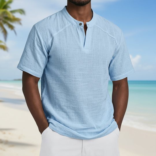 Chemise Popover en Lin Homme Été Coton Légère
