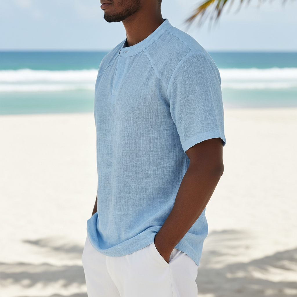 Chemise Popover en Lin Homme Été Coton Légère