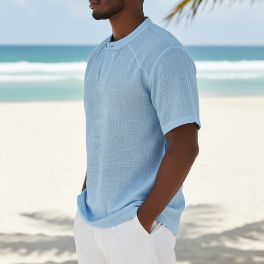 Chemise Popover en Lin Homme Été Coton Légère