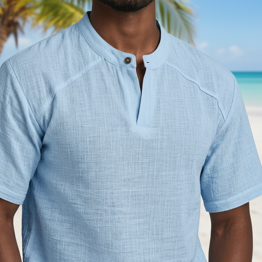 Chemise Popover en Lin Homme Été Coton Légère