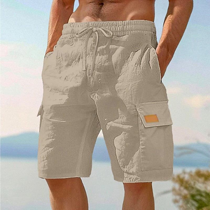Short Cargo en Lin Homme Plage Été Coton Poches