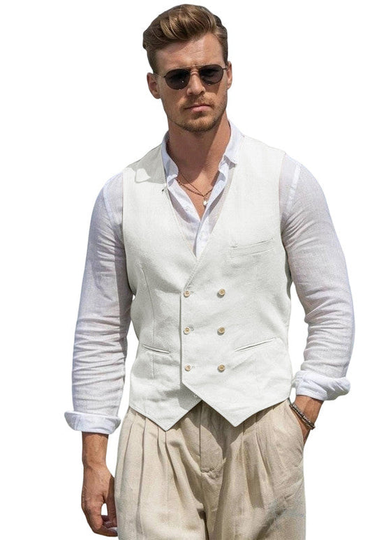 Gilet de Costume en Lin Homme Slim Mariage Business