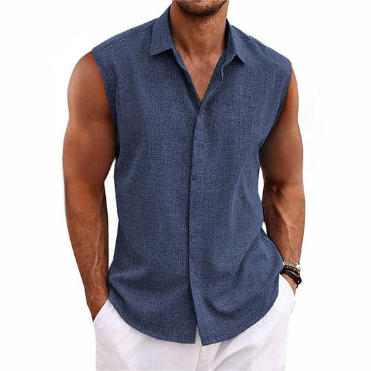 Chemise en Lin Sans Manches Homme Été Boutonnée Casual