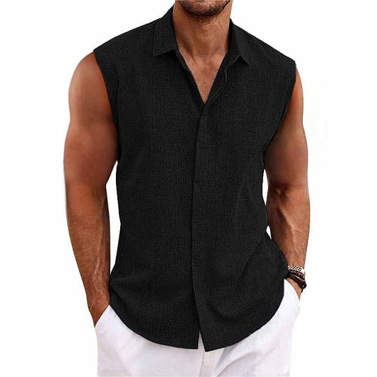 Chemise en Lin Sans Manches Homme Été Boutonnée Casual