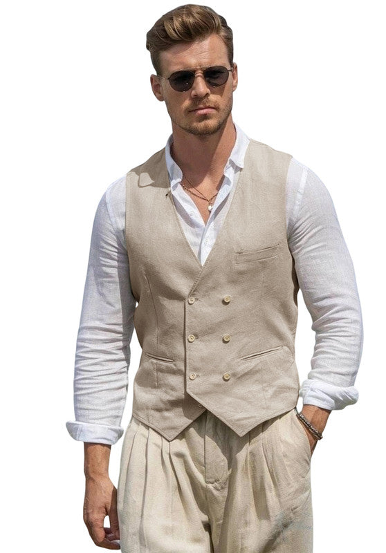 Gilet de Costume en Lin Homme Slim Mariage Business