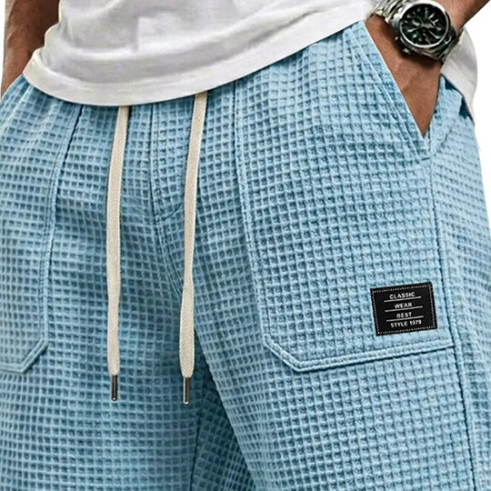 Short en Maille Gaufrée Homme Été Plage Poches