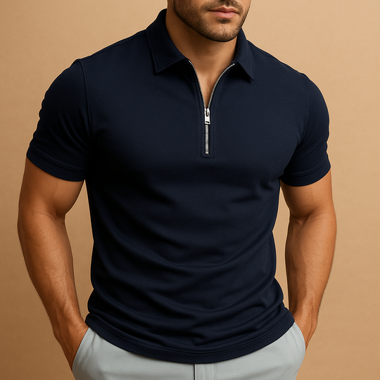 Polo Zippé Slim Homme Manches Courtes Respirant