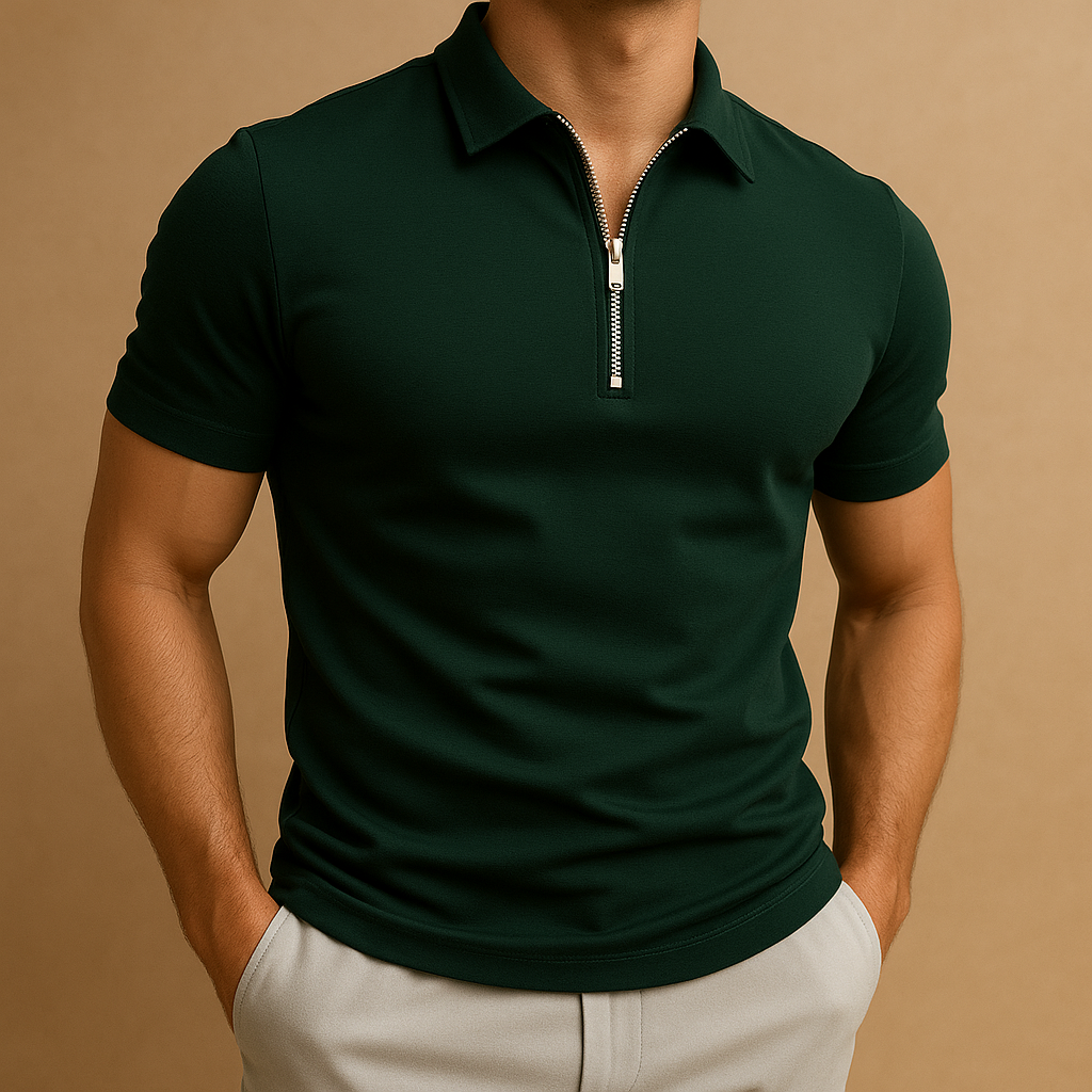 Polo Zippé Slim Homme Manches Courtes Respirant