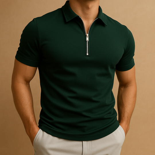 Polo Zippé Slim Homme Manches Courtes Respirant
