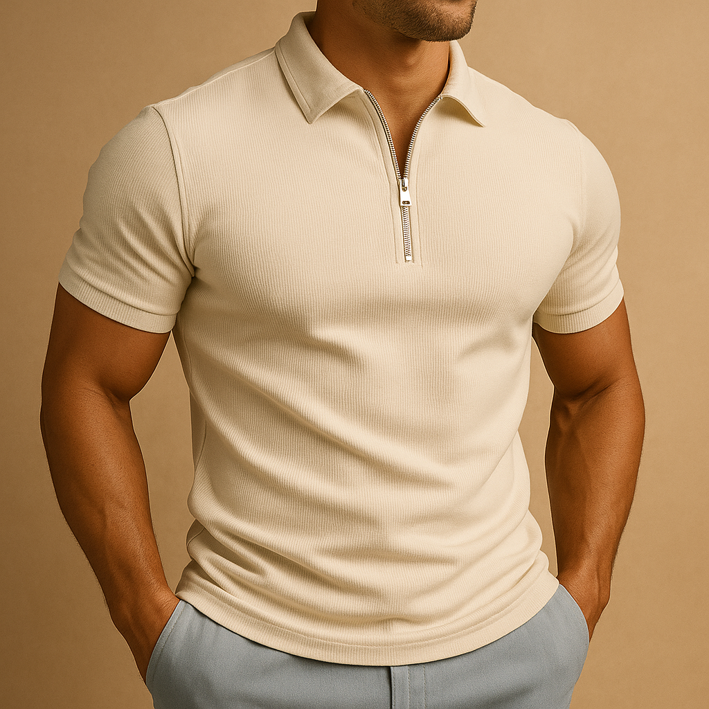 Polo Zippé Slim Homme Manches Courtes Respirant