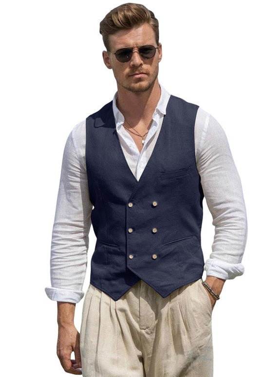 Gilet de Costume en Lin Homme Slim Mariage Business