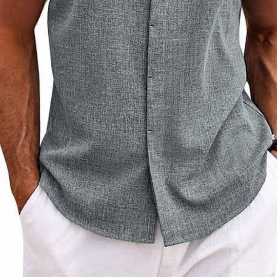 Chemise en Lin Sans Manches Homme Été Boutonnée Casual