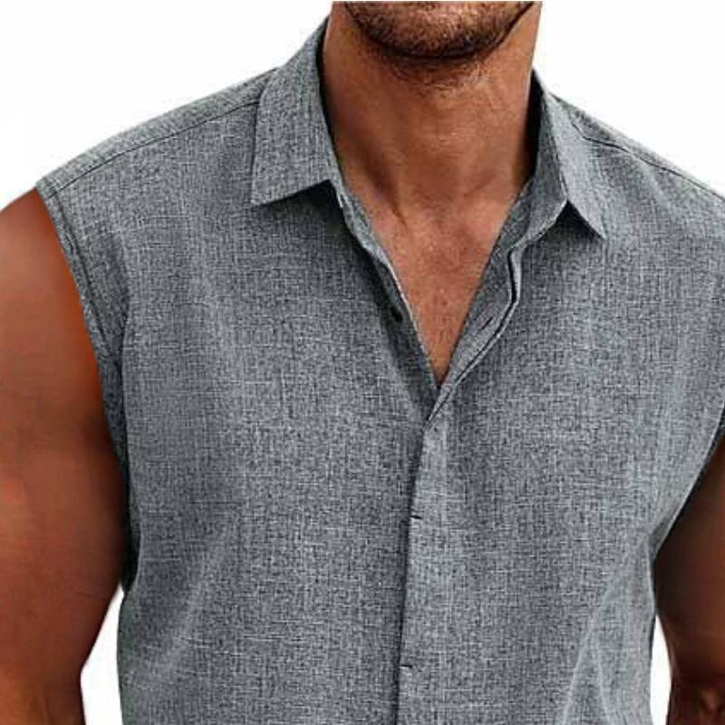 Chemise en Lin Sans Manches Homme Été Boutonnée Casual